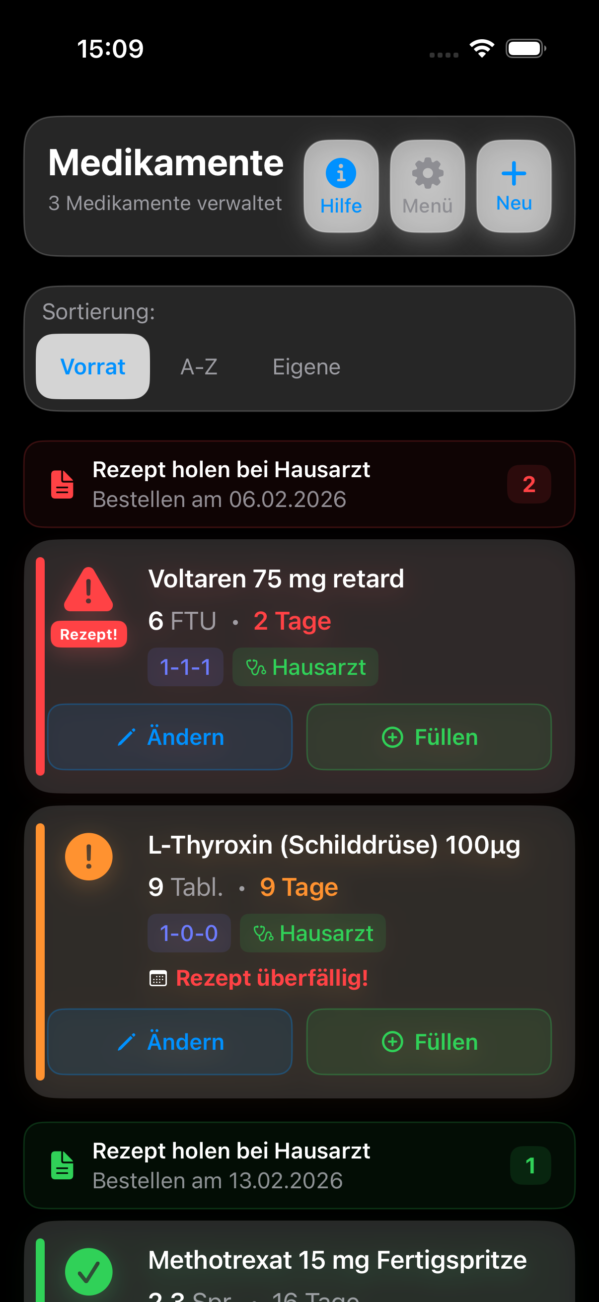 MediVorrat App Screenshot Dark